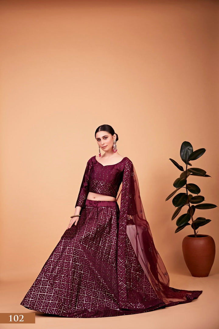 Sabyasachi Designer Wine Lehenga Choli With Thread sequence embroidery work Wedding Lehenga Choli Party Wear Lehenga Choli for girl indian  - INSPIRED