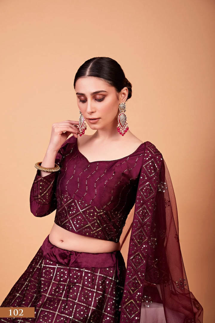 Sabyasachi Designer Wine Lehenga Choli With Thread sequence embroidery work Wedding Lehenga Choli Party Wear Lehenga Choli for girl indian  - INSPIRED