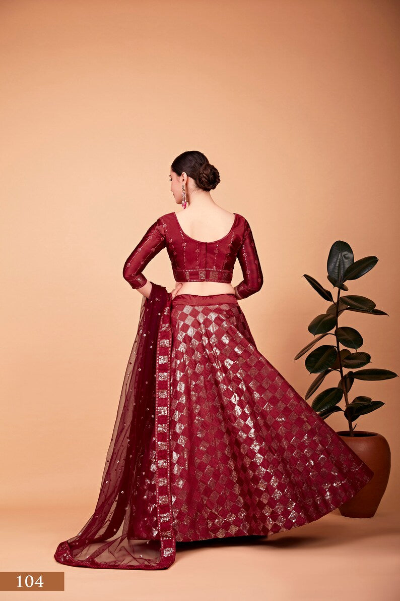 Sabyasachi Designer Cherry Red Lehenga Choli With Thread sequence embroidery work Wedding Lehenga Choli Party Wear Lehenga Choli for girl  - INSPIRED