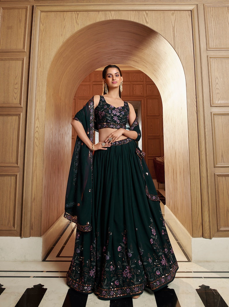 Sabyasachi Designer Thread With Sequins Embroiderey Work Lehenga Choli Wedding Lehenga Choli Party Wear Lehenga Choli for girl wedding wear  - INSPIRED