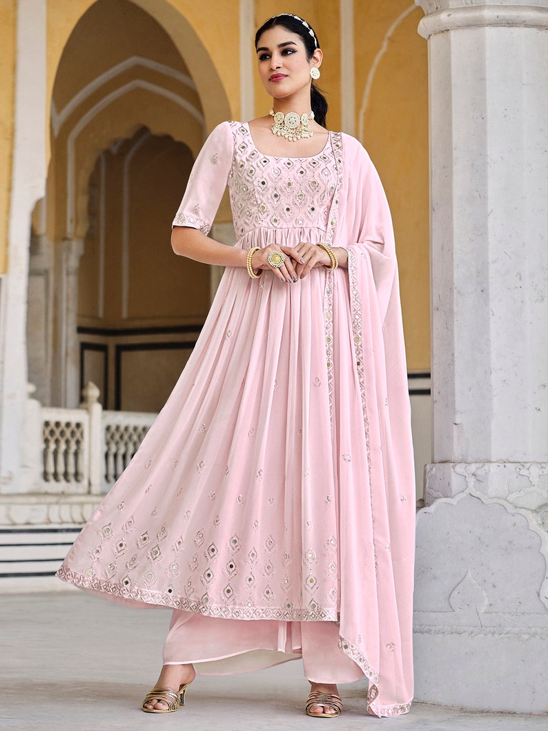 Indian Designer Salwar Suit With Thread Sqeuins Embroidey Mirror Work Wedding Salwar Suit Party Wear Dress For Girl Woman wedding wear  - INSPIRED