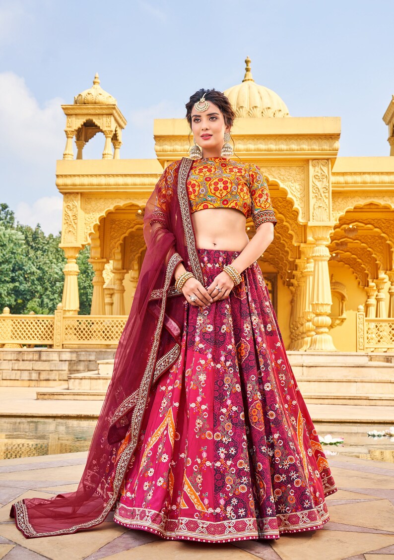 Indian Designer Printed with gota patti and mirror work Lehenga Choli for Wedding Lehenga Choli Party Wear Lehenga Choli for girl woman  - INSPIRED