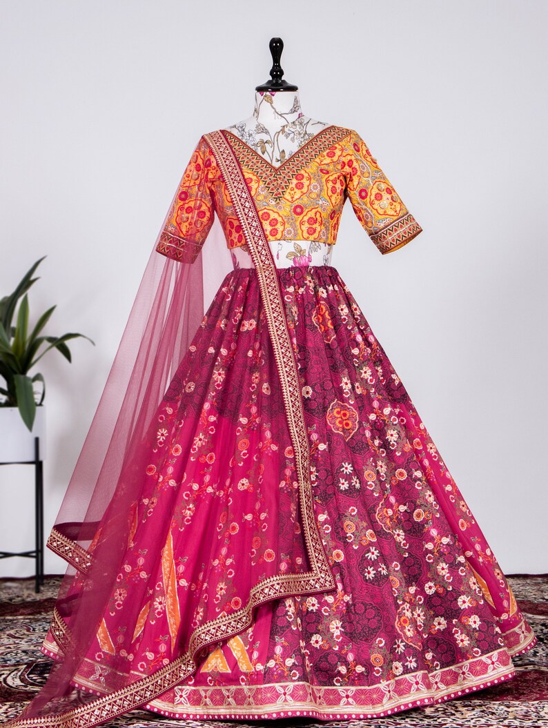 Indian Designer Printed with gota patti and mirror work Lehenga Choli for Wedding Lehenga Choli Party Wear Lehenga Choli for girl woman  - INSPIRED