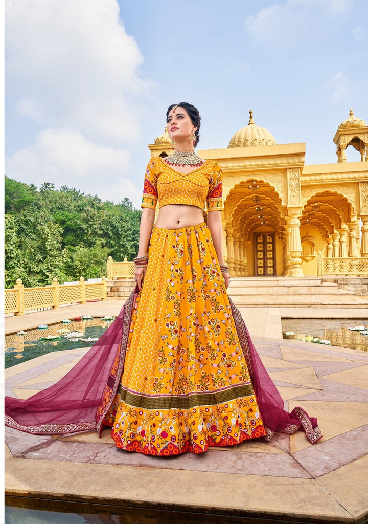 Indian Designer Printed with gota patti and mirror work Lehenga Choli for Wedding Lehenga Choli Party Wear Lehenga Choli for girl woman  - INSPIRED