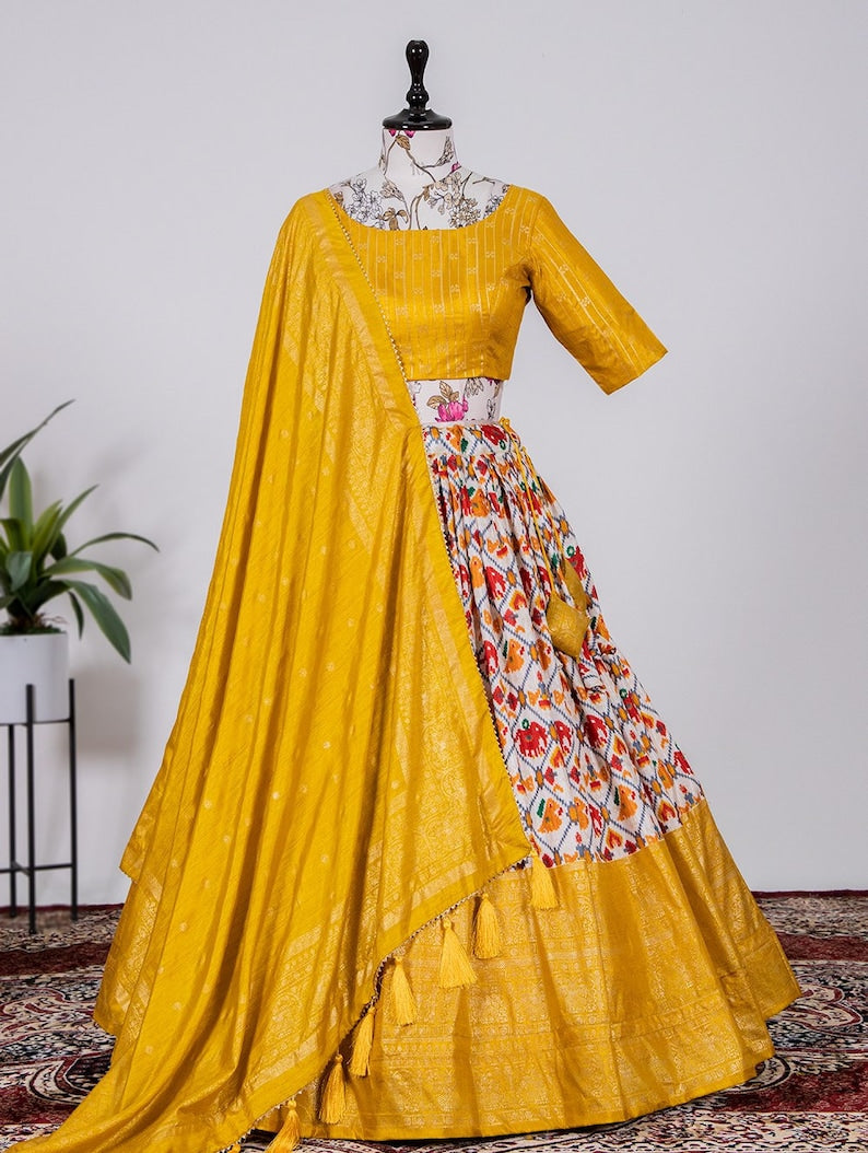 Indian Designer Patola Print with foil work Lehenga Choli for Wedding Silk Lehenga Choli Party Wear Lehenga Choli for girl woman wear custom  - INSPIRED