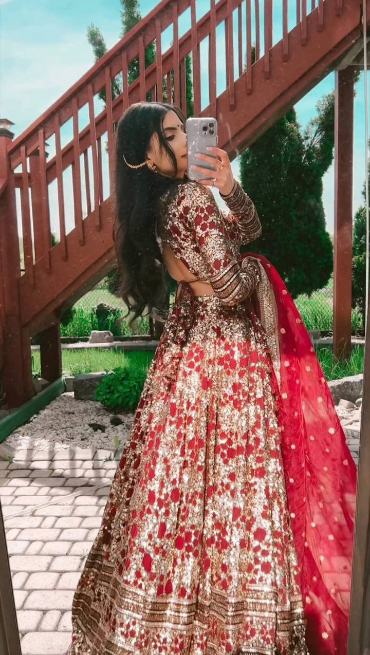 Elegant red lehenga choli perfect for weddings and parties