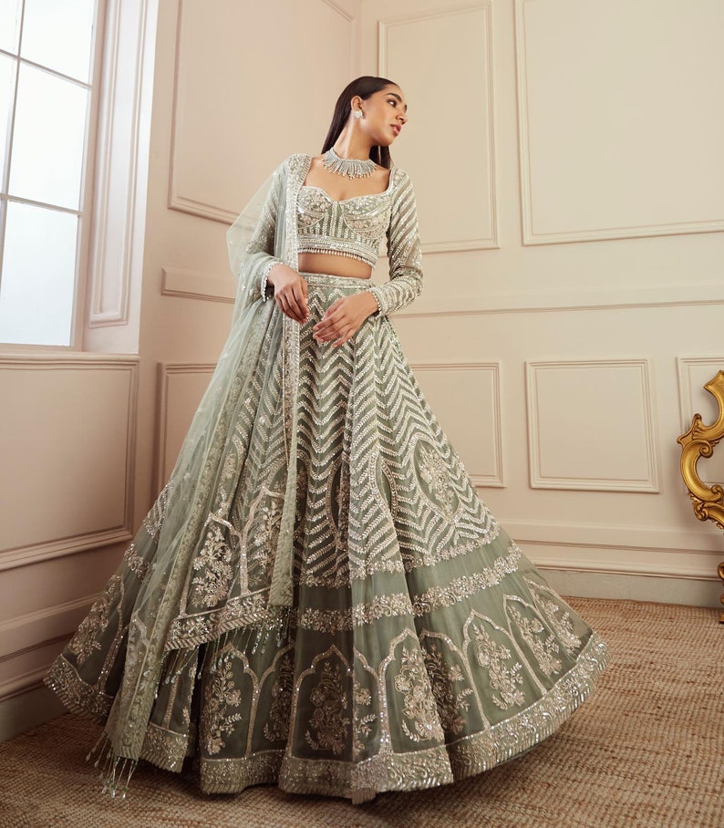 Exquisite Sabyasachi Designer Lehenga Choli With Heavy Sequence and Zari Work for Indian Girls