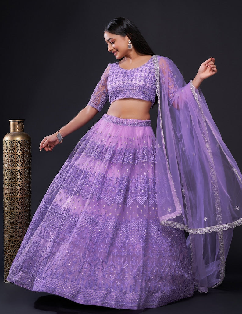 Sabyasachi Designer Purple Lehenga Choli with with thread , zari & sequence work Wedding lehenga choli party wear lehenga choli for Women  - INSPIRED