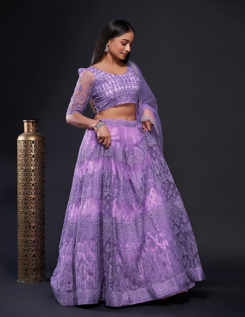 Sabyasachi Designer Purple Lehenga Choli with with thread , zari & sequence work Wedding lehenga choli party wear lehenga choli for Women  - INSPIRED