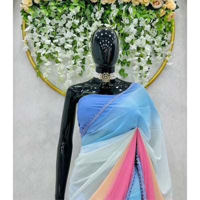 Alia Bhatt Inspired Multicolor Georgette Saree, Bollywood Saree, Alia Bhatt Ombre Saree, Ready To Wear Saree, Viral Saree  - INSPIRED