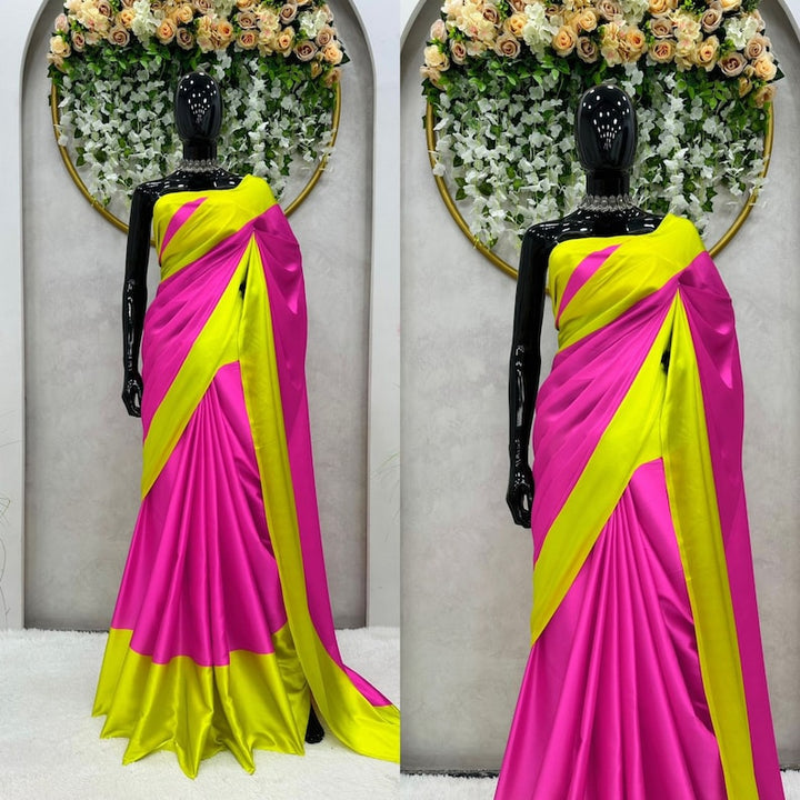 Alia Bhatt Inspired Pink Satin Saree, Alia Bhatt Viral Saree, Bollywood Saree, Ready To Wear Stitched Saree, One Minute Saree  - INSPIRED