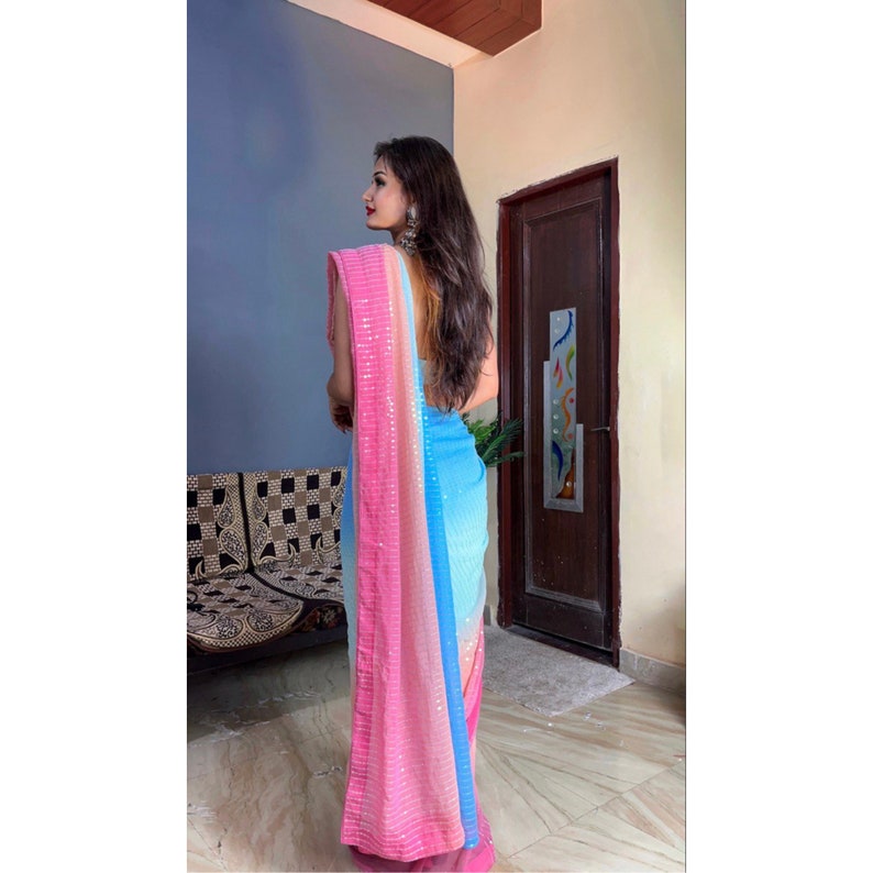 Alia Bhatt Inspired Viral Saree In Sequins Work, Bollywood Saree, Alia Bhatt Ombre Saree, Ready To Wear Saree, Pre Pleated  - INSPIRED