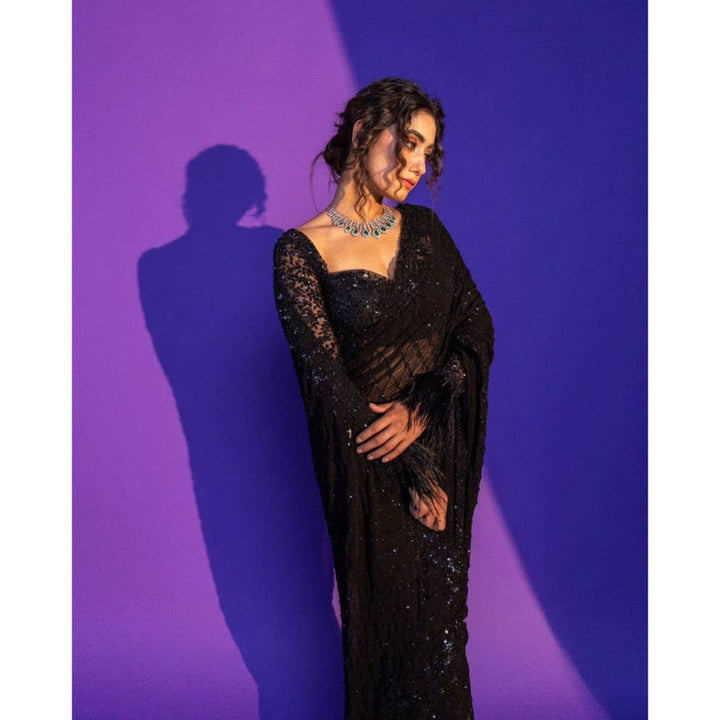 Black Net Saree With Beautiful Sequins Work for Indian Women