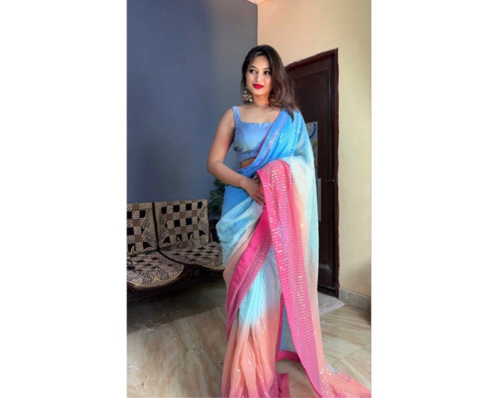 Alia Bhatt Inspired Viral Saree In Sequins Work, Bollywood Saree, Alia Bhatt Ombre Saree, Ready To Wear Saree, Pre Pleated  - INSPIRED