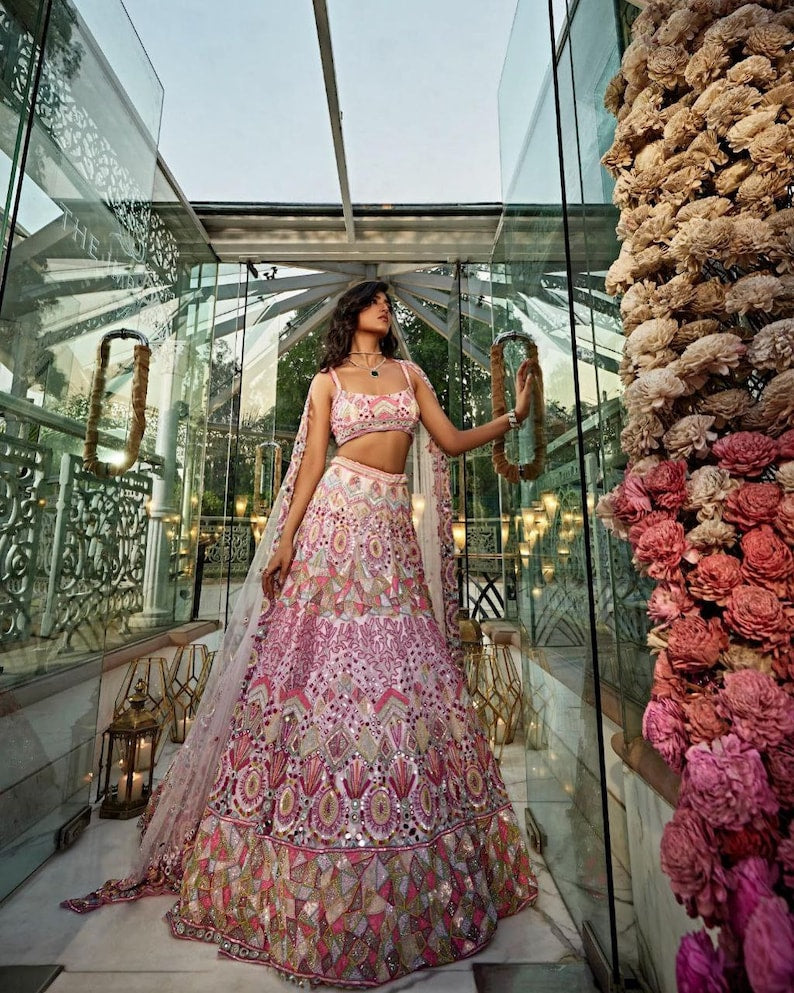 Sabyasachi Designer Lehenga Choli Embellished With Beautiful Multicolour Whiscos Thread Embroidery Work Wedding Lehenga Choli Party Wear  - INSPIRED