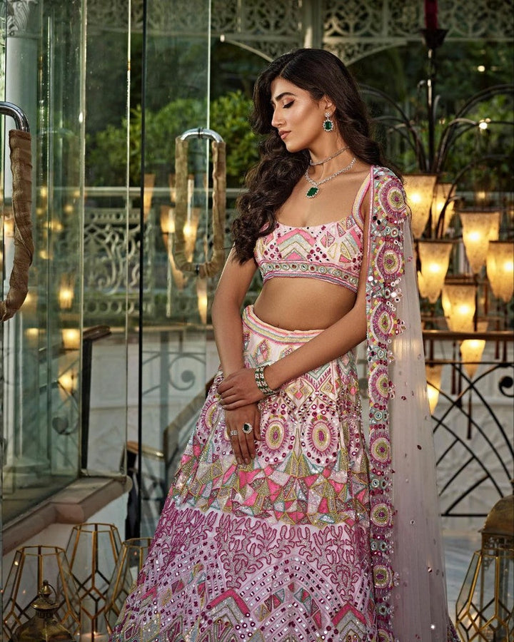 Sabyasachi Designer Lehenga Choli Embellished With Beautiful Multicolour Whiscos Thread Embroidery Work Wedding Lehenga Choli Party Wear  - INSPIRED