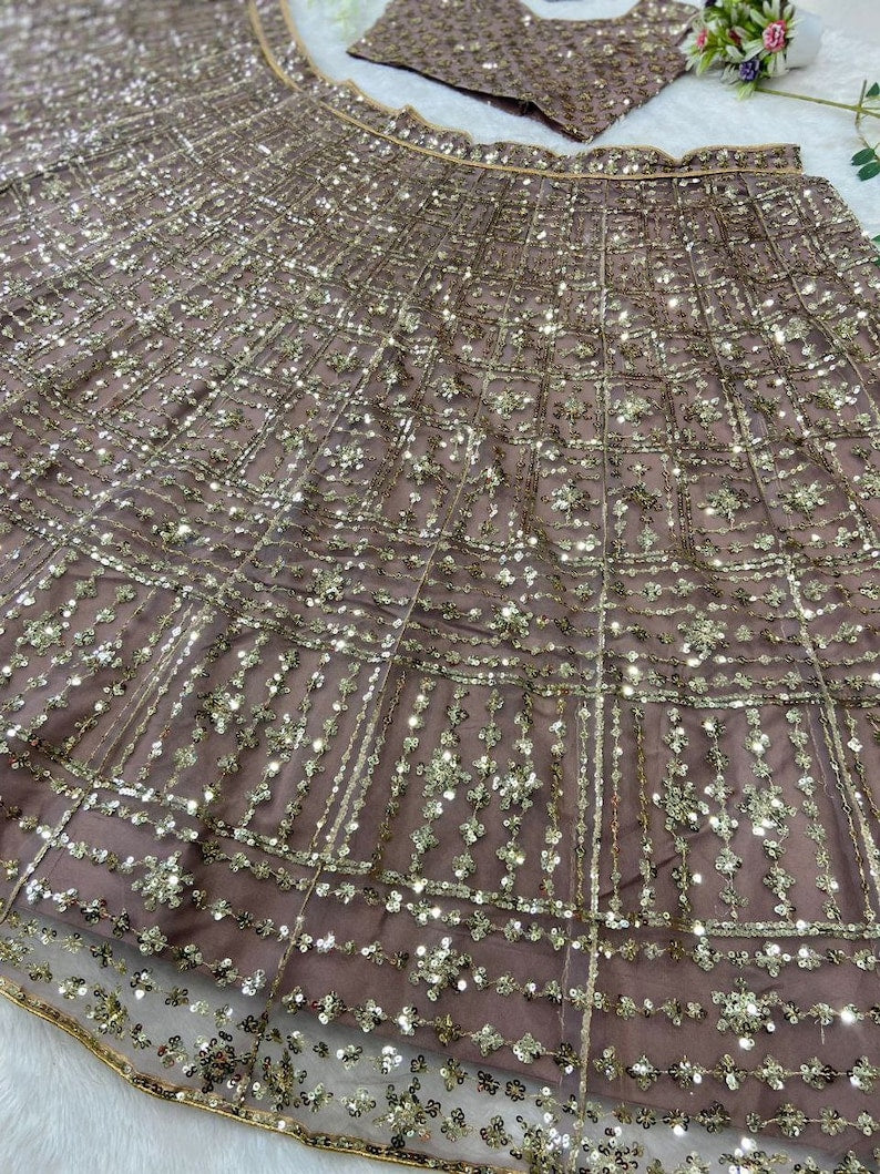 Sabyasachi Designer Brown Shaded Lehenga Choli Embellished With Beautiful Multi Sequins Work Wedding Lehenga Choli Party Wear Lehenga Choli  - INSPIRED