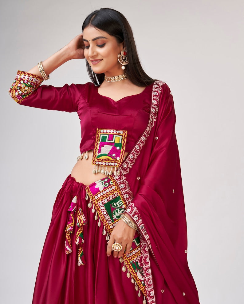 Navratri Chaniya Choli With gamthi and kodi border work RaasLehenga Choli Party Wear Lehenga for girls indian Navratri Garba in USA Women  - INSPIRED