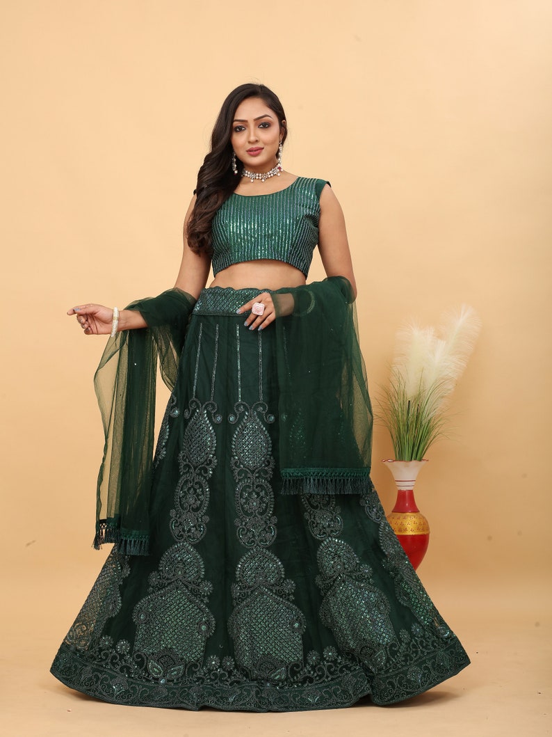 Sabyasachi Designer Green Lehenga Choli Embellished Embroidery Sequins Work Wedding Lehenga Choli Party Wear Lehenga Choli for girl wedding  - INSPIRED