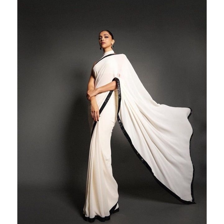 Deepika Padukone Inspired Off White Saree With Black Border, Bollywood Saree For Women, Jawan Movie Saree, Designer Indian Sarees  - INSPIRED