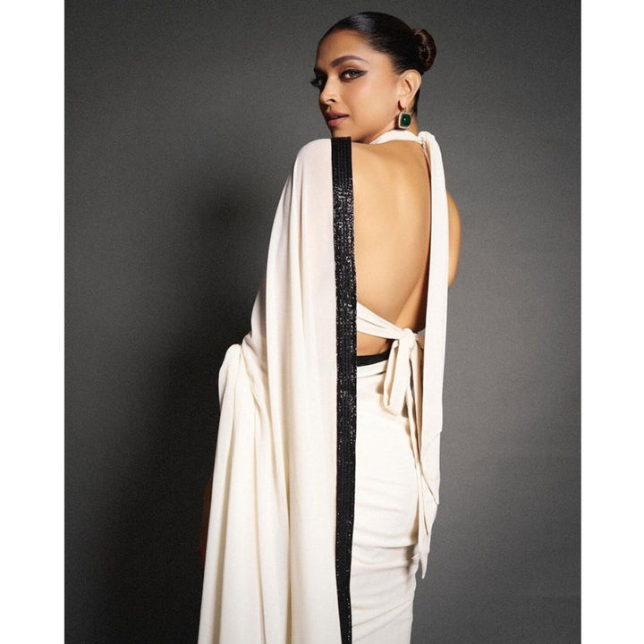 Deepika Padukone Inspired Off White Saree With Black Border, Bollywood Saree For Women, Jawan Movie Saree, Designer Indian Sarees  - INSPIRED