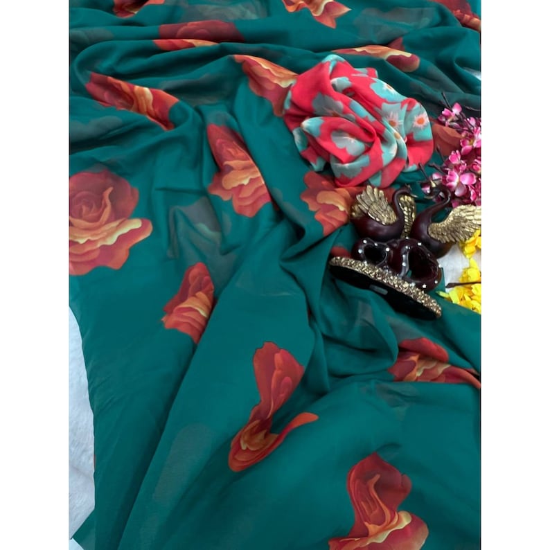 Deepika Padukone Inspired Green Floral Bollywood Saree For Women, Jawan Movie Saree, Designer Indian Sarees For Women  - INSPIRED