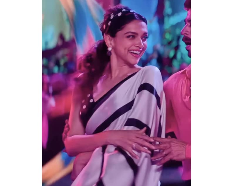 Deepika Padukone Inspired White And Black Stripes Saree For Women, Jawan Movie Saree, Designer Indian Sarees For Women  - INSPIRED