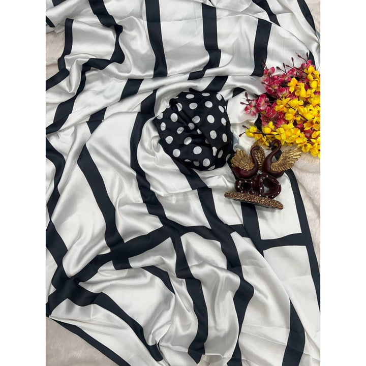 Deepika Padukone Inspired White And Black Stripes Saree For Women, Jawan Movie Saree, Designer Indian Sarees For Women  - INSPIRED