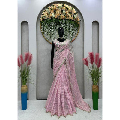 Khushi Kapoor Inspired Pink Designer Saree For Women, Indian Wedding Party Wear Saree, Ready To Wear Pre Stitched Saree  - INSPIRED