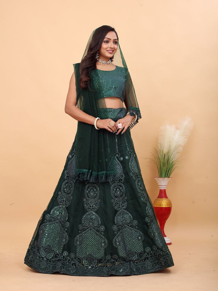 Sabyasachi Designer Green Lehenga Choli Embellished Embroidery Sequins Work Wedding Lehenga Choli Party Wear Lehenga Choli for girl wedding  - INSPIRED