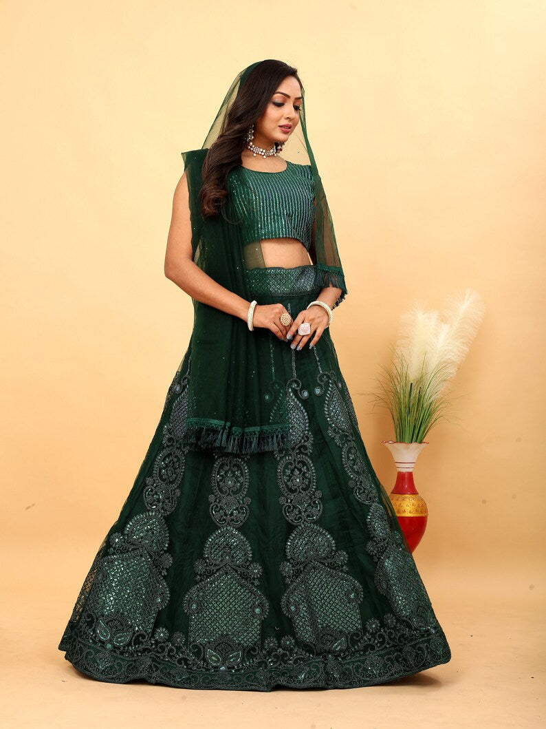 Sabyasachi Style Green Lehenga Choli with Heavy Embroidered online sequence work Wedding lehenga choli party wear lehenga choli for Women indian