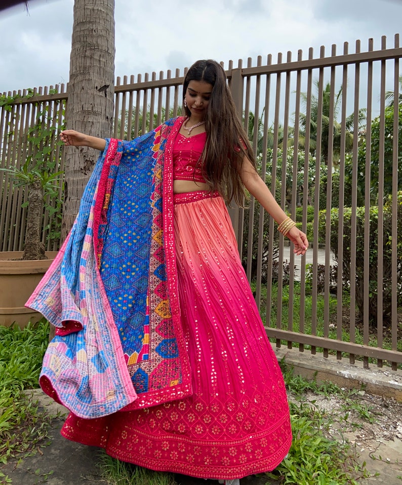 Indian Designer Pink Two tone Lehenga Choli Embellished With sequins & thread work Wedding Lehenga Choli Party Wear Lehenga Choli for girl  - INSPIRED