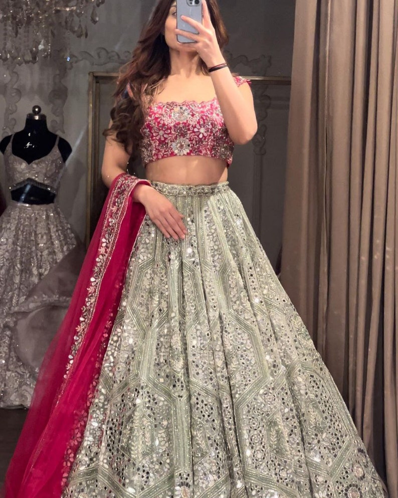 Designer heavy embroidery work lehenga choli with dupatta for women Indian party wear gown for woman and girls for wedding wear
