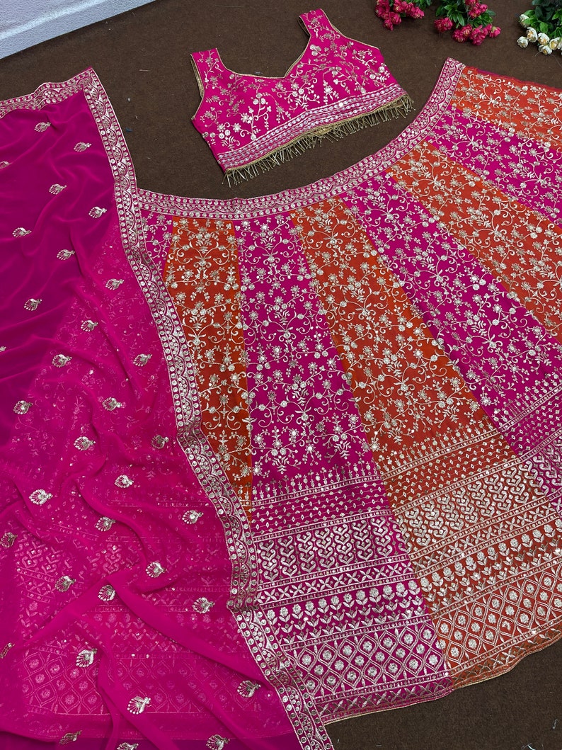  Elegant and Vibrant Pink-Orange Lehenga Choli for Wedding and Party Wear