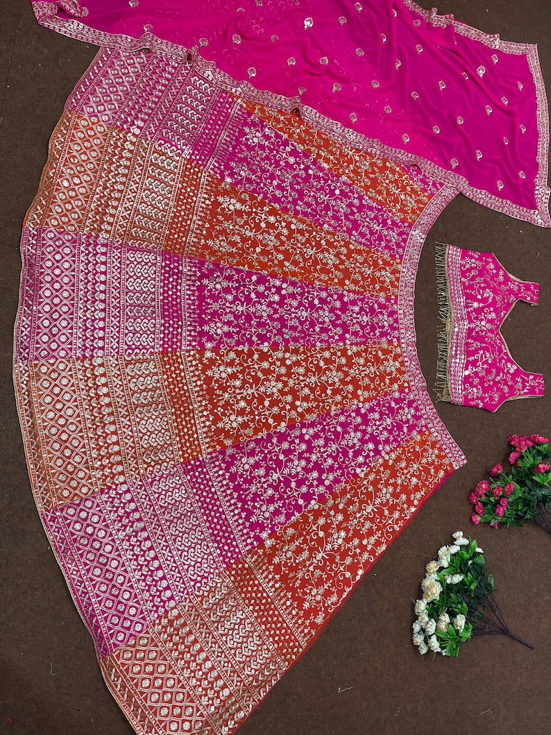  Traditional Indian Ethnic Wear Lehenga Choli in Pink-Orange for Special Occasions