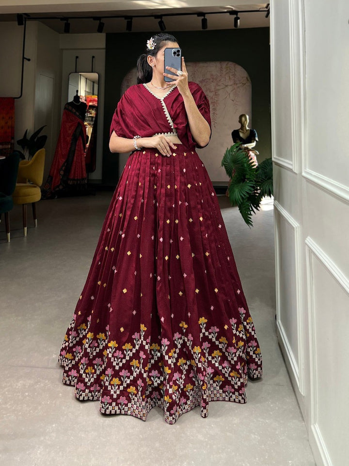 Indian Designer Vichitra Silk Lehenga Choli With Embroidery Work Wedding Lehenga Choli Coord Set Party Wear Lehenga coordset for girl in USA  - INSPIRED