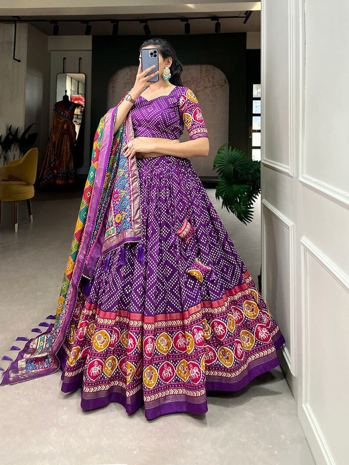 Tussar Silk Bandhej Patola Print Lehenga choli, chaniya choli for Party indian lehenga readymade lehenga, bridesmaids lehenga for girl woman  - INSPIRED