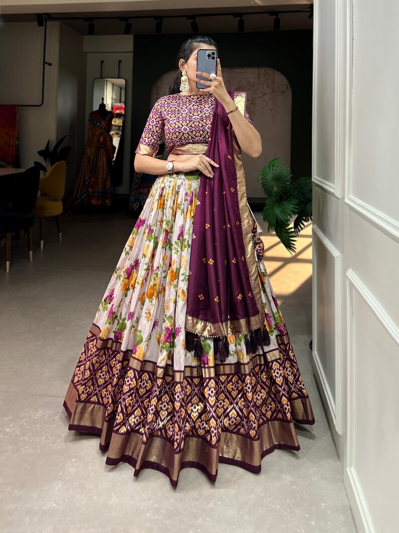 Indian Tussar Silk Patola Lehenga choli, chaniya choli for Girl Outfit, indian lehenga readymade lehenga bridesmaids lehenga Set For wedding  - INSPIRED