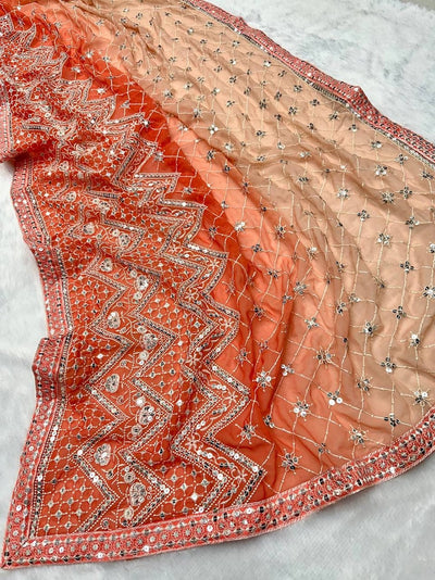 Orange Ombre Saree With Heavy Embroidery And Sequins Work, Designer Indian Saree, Indian Wedding Wear, Indian Clothes  - INSPIRED