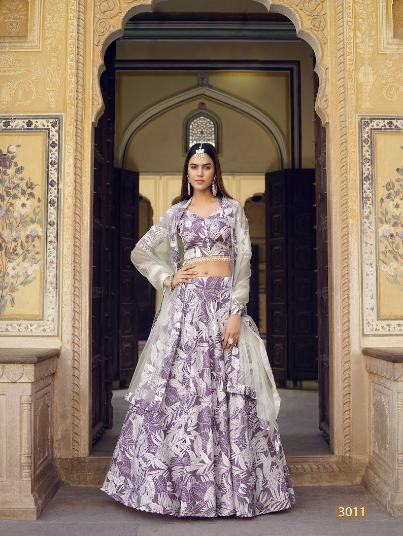 Sabyasachi Designer Floral Print Crushed Silk Lehenga Choli With fancy lace accents Wedding Lehenga Choli Party Wear Lehenga Choli for girls  - INSPIRED