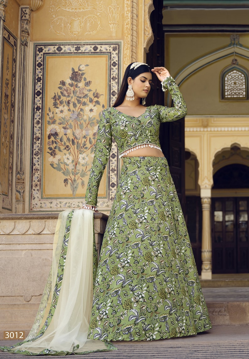 Sabyasachi Designer Floral Print Crushed Silk Lehenga Choli With fancy lace accents Wedding Lehenga Choli Party Wear Lehenga Choli for girls  - INSPIRED