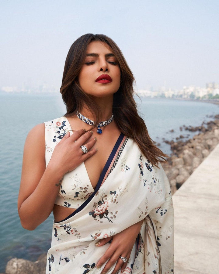 Priyanka Chopra Inspired White Floral Saree, Sabyasachi Saree, Bollywood Saree Saree, Ready To Wear Saree, Viral Saree  - INSPIRED