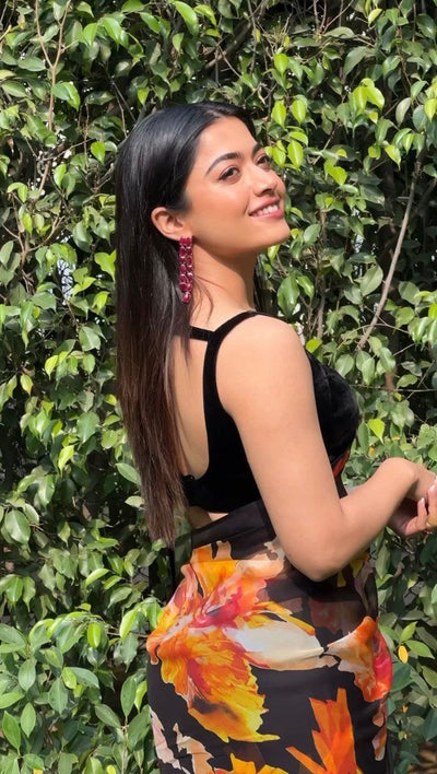 Rashmika Inspired Floral Georgette Saree, Bollywood Ready To Wear Saree, Indian Sarees For Women, Ready To Wear Saree  - INSPIRED