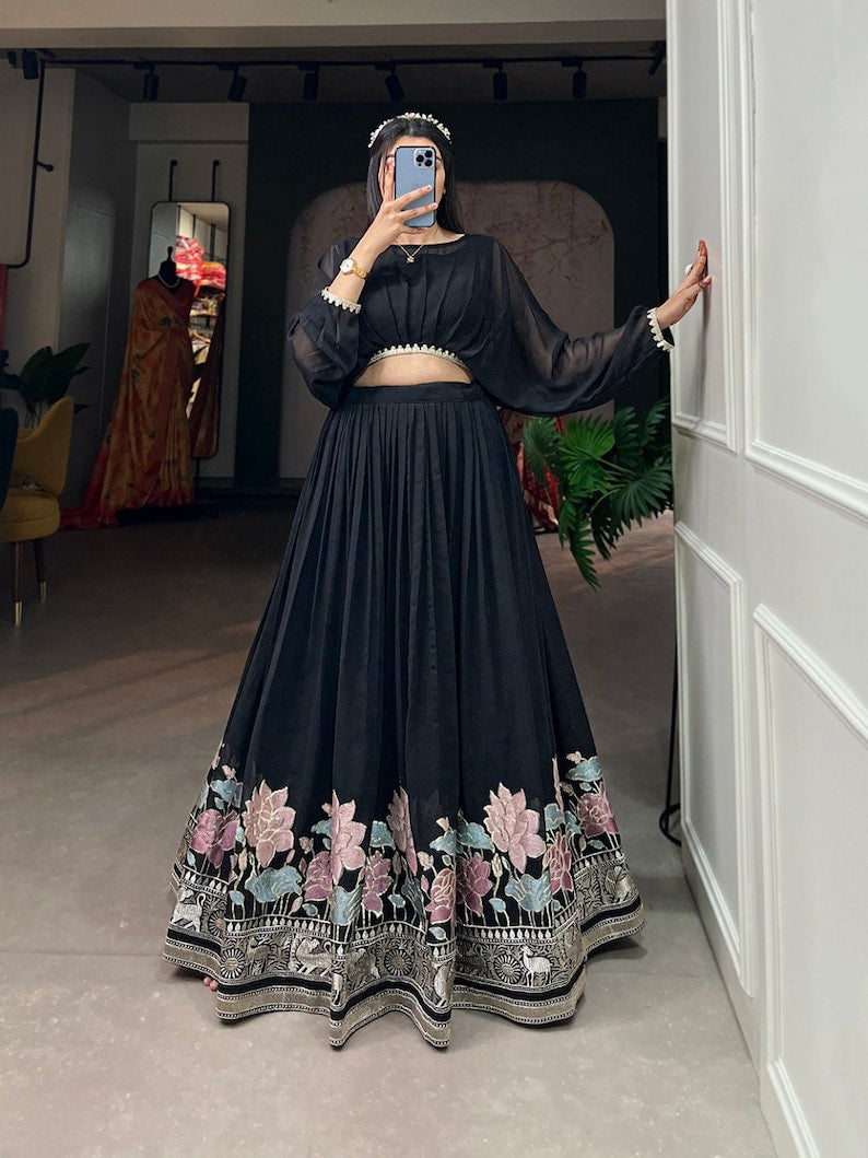 Indian Designer Georgette Lehenga Choli With Embroidery Work Wedding Lehenga Choli Coord Set Party Wear Lehenga Choli coordset for girl USA  - INSPIRED