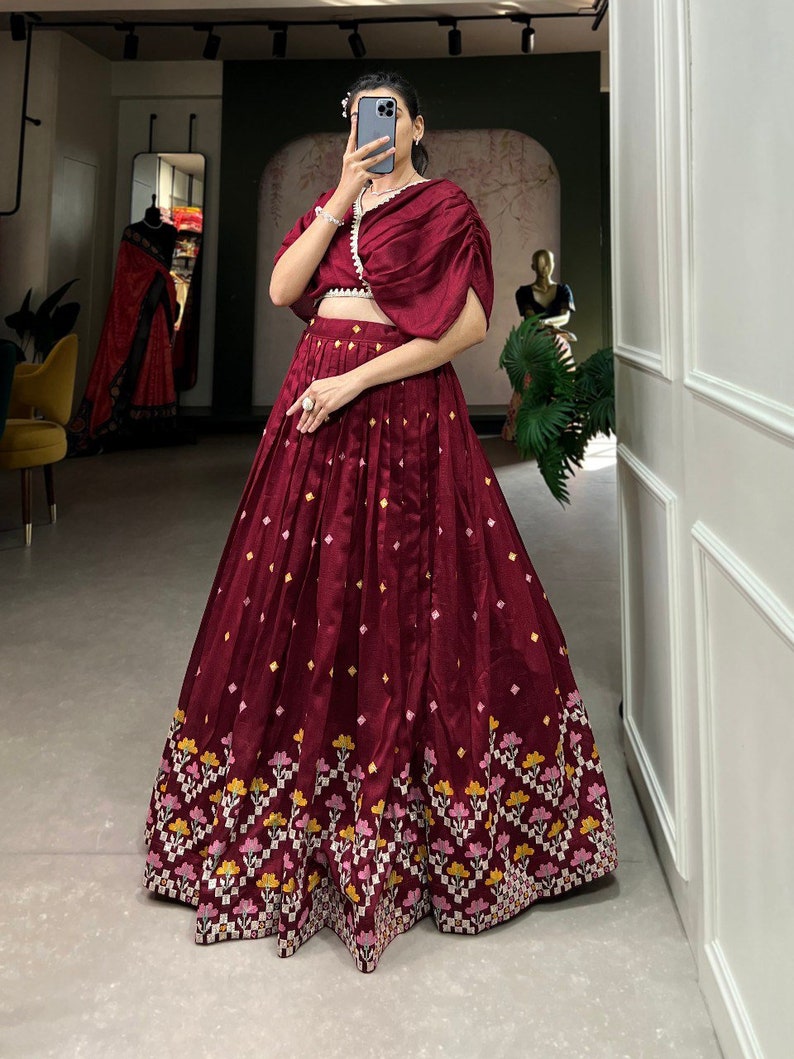 Indian Designer Vichitra Silk Lehenga Choli With Embroidery Work Wedding Lehenga Choli Coord Set Party Wear Lehenga coordset for girl in USA  - INSPIRED