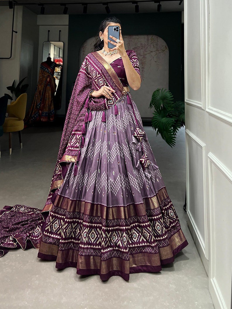 Indian Tussar Silk Print Lehenga choli, chaniya choli for Girl Outfit, indian lehenga readymade lehenga, bridesmaids lehenga Set For wedding  - INSPIRED