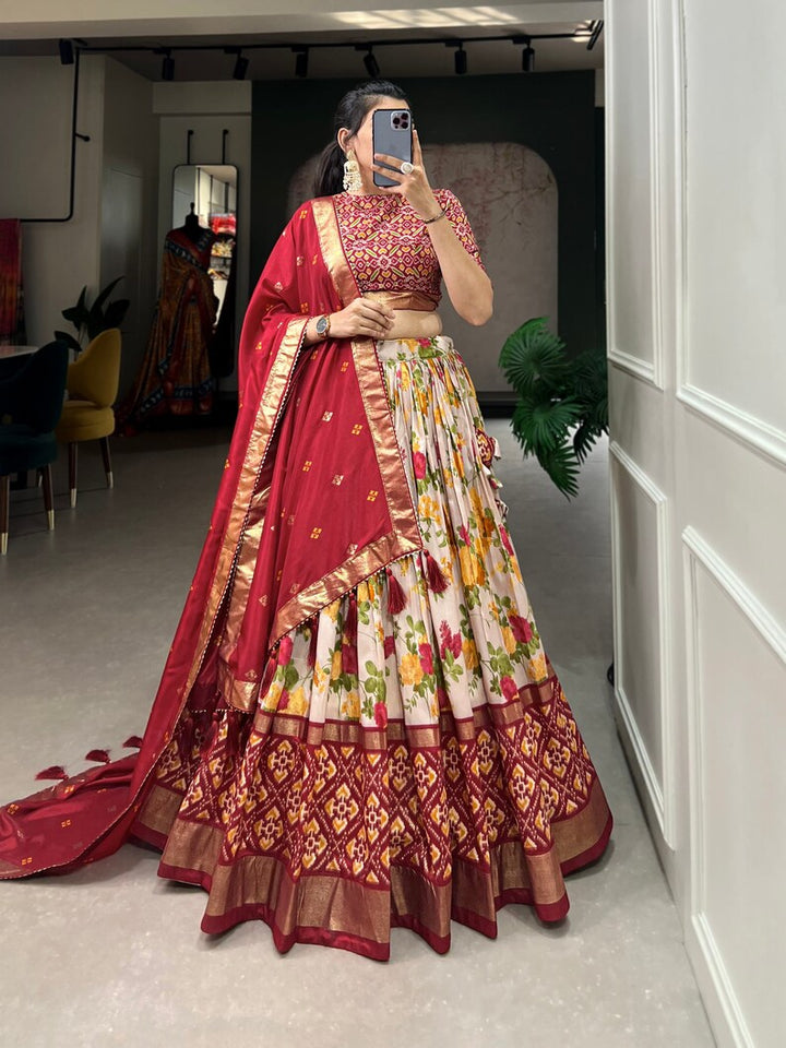 Beautiful Indian Tussar Silk Patola Lehenga choli with intricate design for wedding - INSPIRED