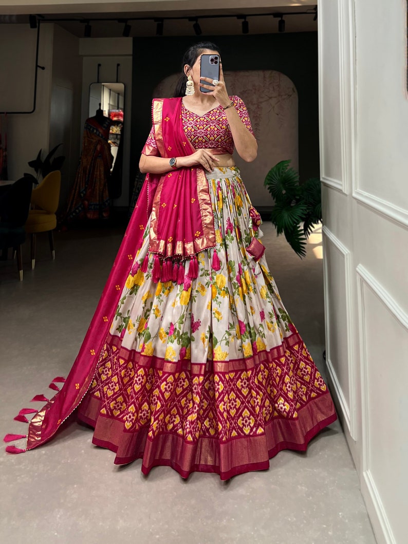 Indian Tussar Silk Patola Lehenga choli, chaniya choli for Girl Outfit, indian lehenga readymade lehenga bridesmaids lehenga Set For wedding  - INSPIRED