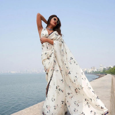 Priyanka Chopra Inspired White Floral Saree, Sabyasachi Saree, Bollywood Saree Saree, Ready To Wear Saree, Viral Saree  - INSPIRED
