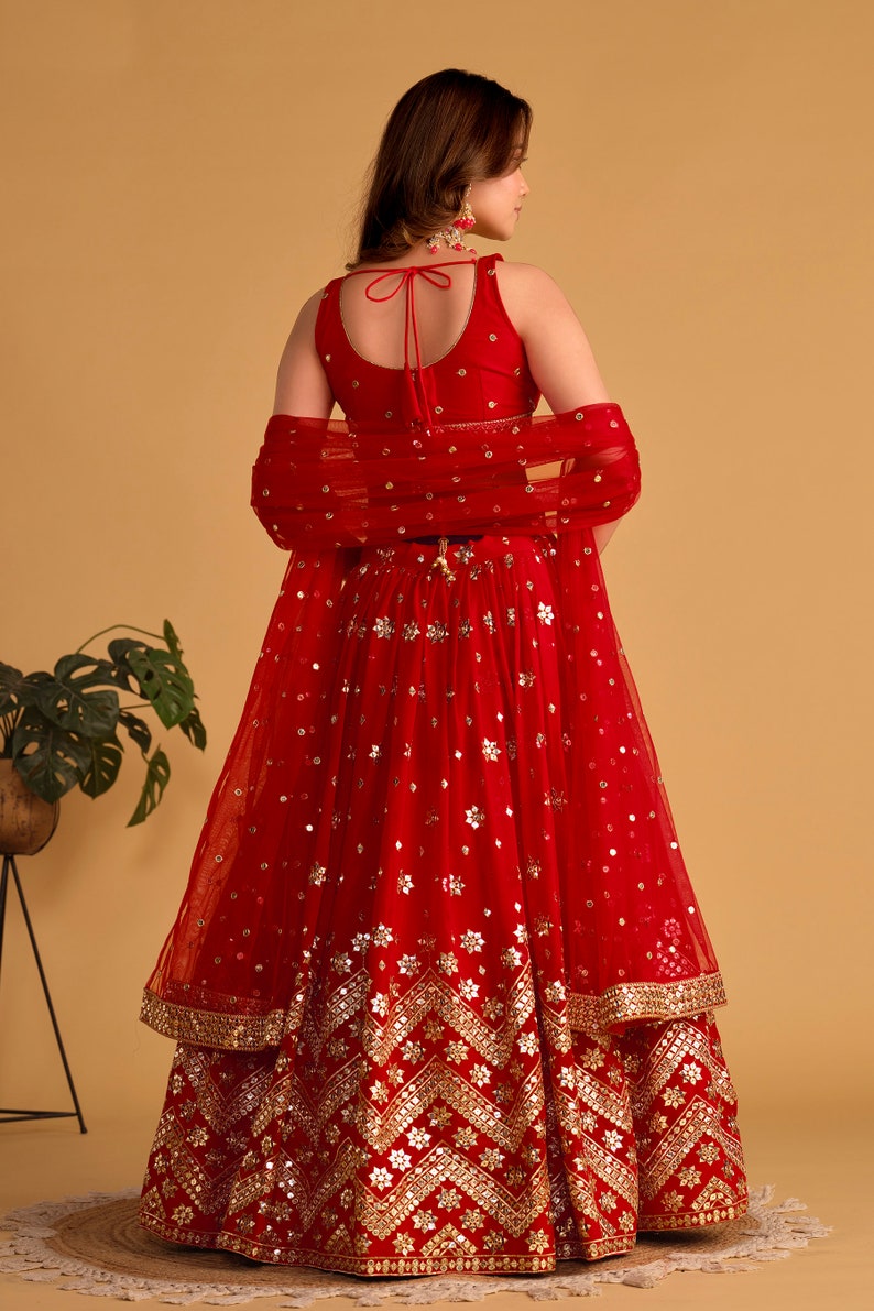 Indian Designer Red Lehenga Choli in Georgette With Sequins Zari Embroidered Work Wedding Lehenga Party Wear Lehenga for women with dupatta  - INSPIRED